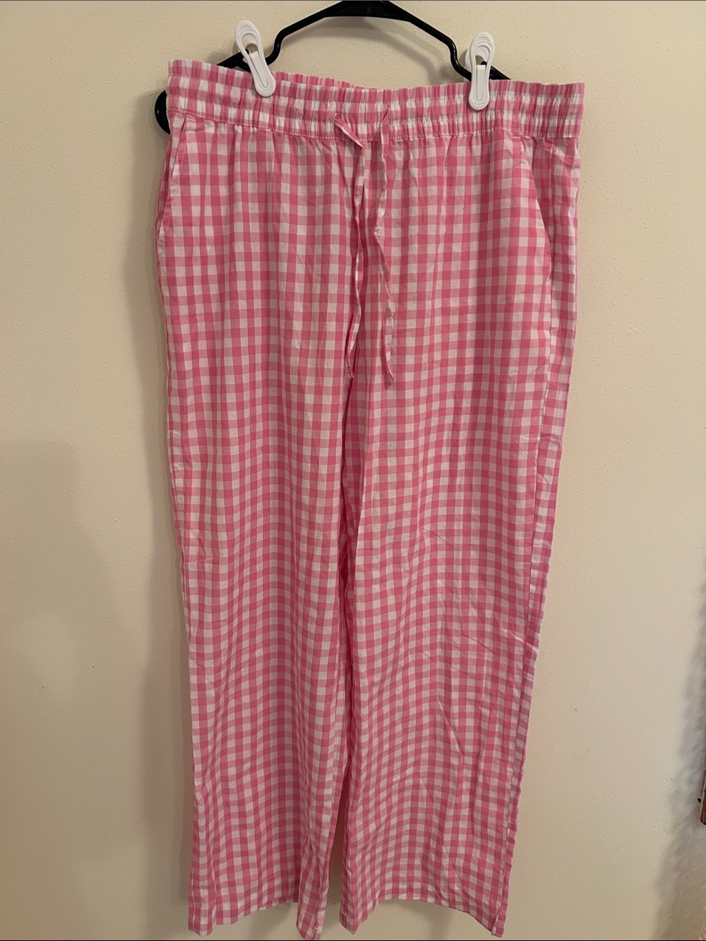 GAP Pink and White Gingham Elastic Waist Pants